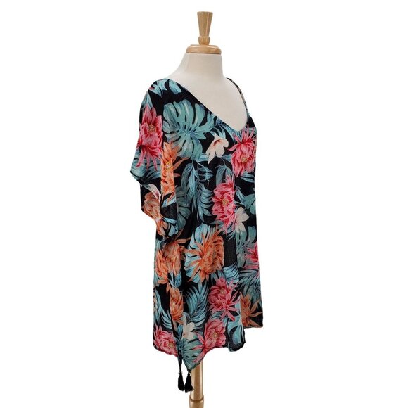 Kona Sol Swimsuit Coverup‎ Womens Size L Tropical Floral Kimono Sleeveless Swim - Picture 2 of 15